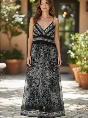 She's Cool Black & White Paisley Maxi Dress